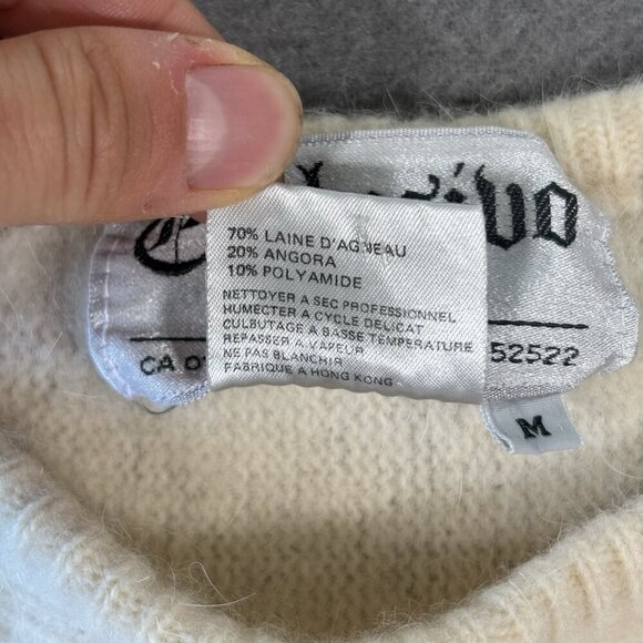 Vintage Emilio Rossi Lambswool Angora Sweater White Knitted Brown Leafs Sz M - Picture 8 of 13